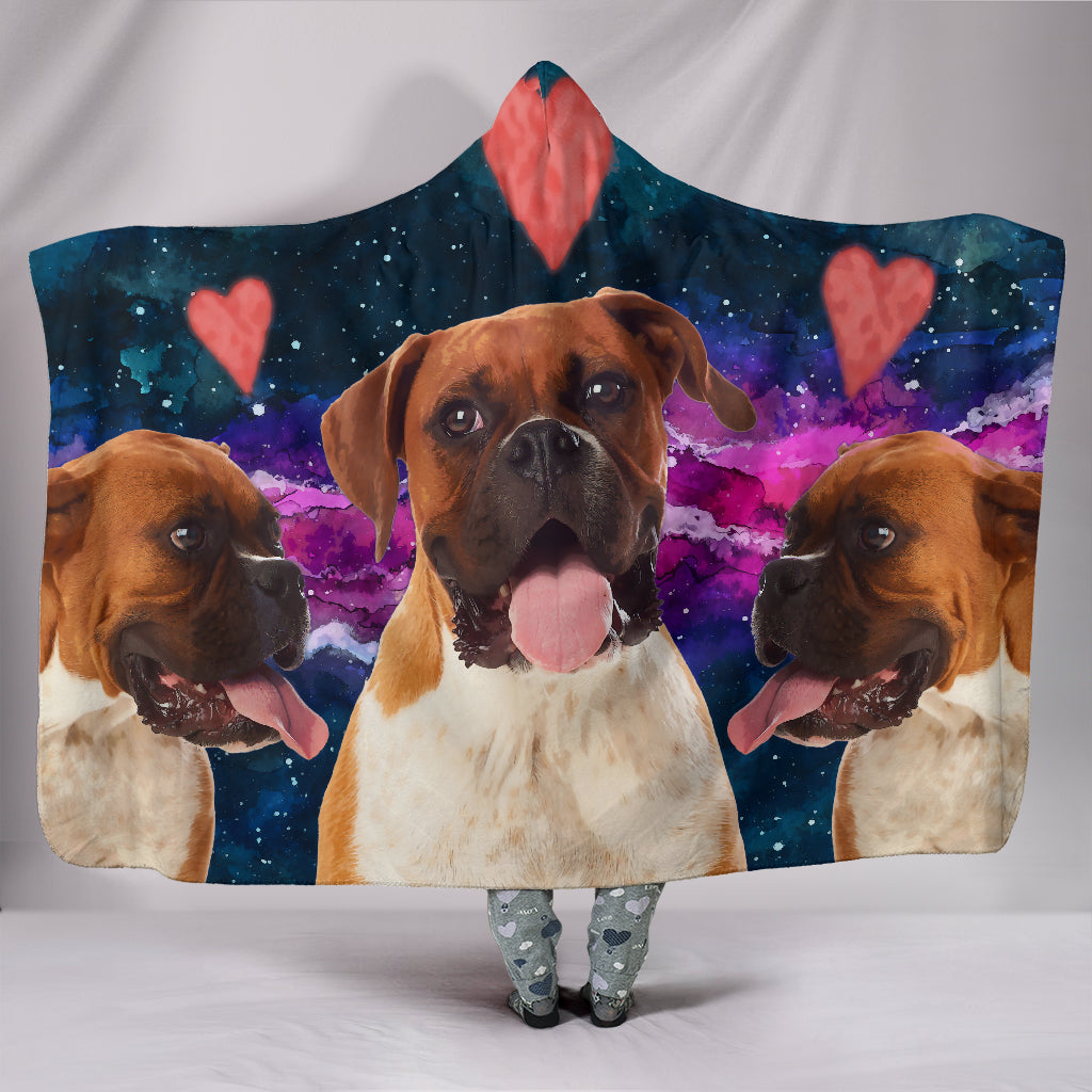 Boxer Dog Hearts Hooded Blanket