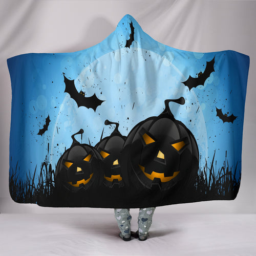 Pumpkins & Bats Halloween Plush Lined Hooded Blanket
